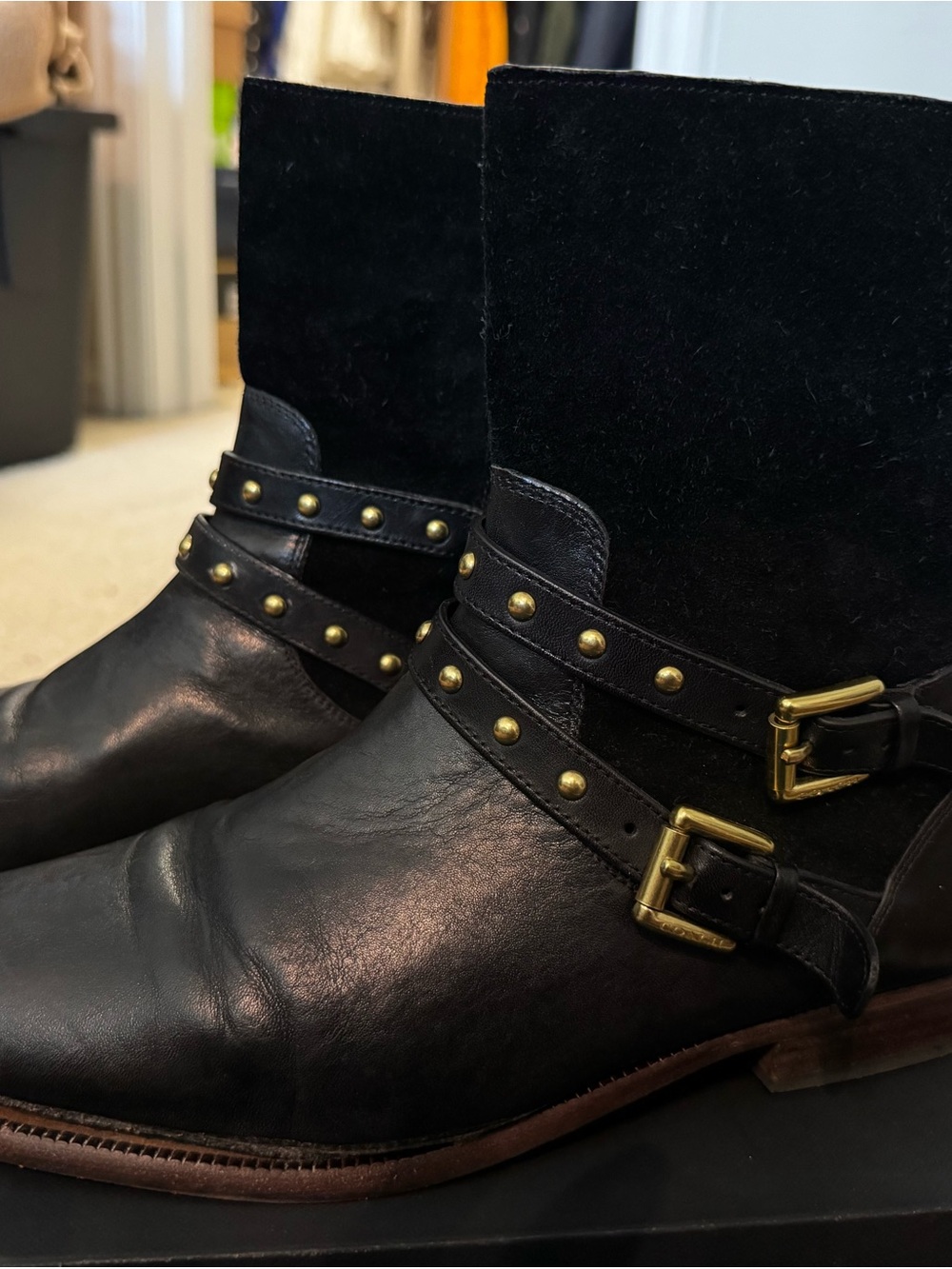 Coach Women’s Black Leather & Suede Studded Ankle Boots